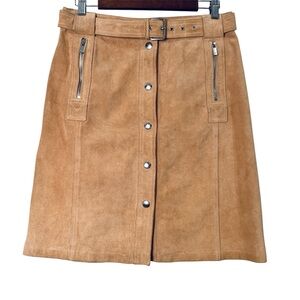 VTG Michael Kors Tan Suede Skirt Belted Knee Length Y2K Western Womens Size 14